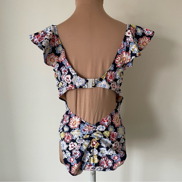 Tanya Taylor Coraline Cut Out Blue Floral Ruffles One Piece Swimsuit NWT Size XL - Picture 5 of 12
